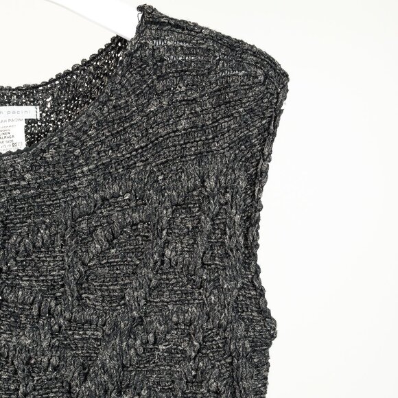 Sarah Pacini Green-Black-Gold Marled Cable-Knit Sleeveless Vest - Picture 4 of 8